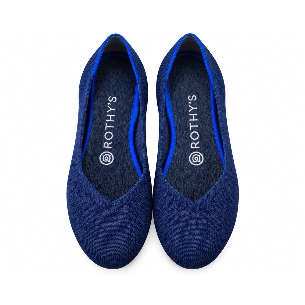 Rothy's Navy Blue Knit Flats Women's 6 Round Toe Ballet Shoes Cobalt Trim